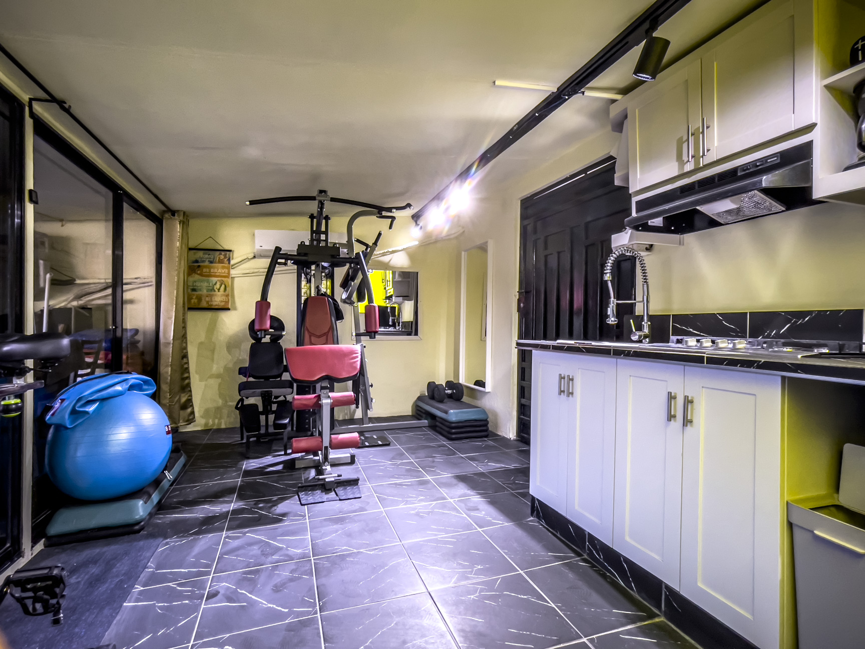 Gym and Kitchen Area