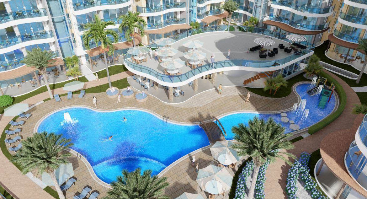 Aerial view of Condos and Pool In Atlantic Luxury Towers