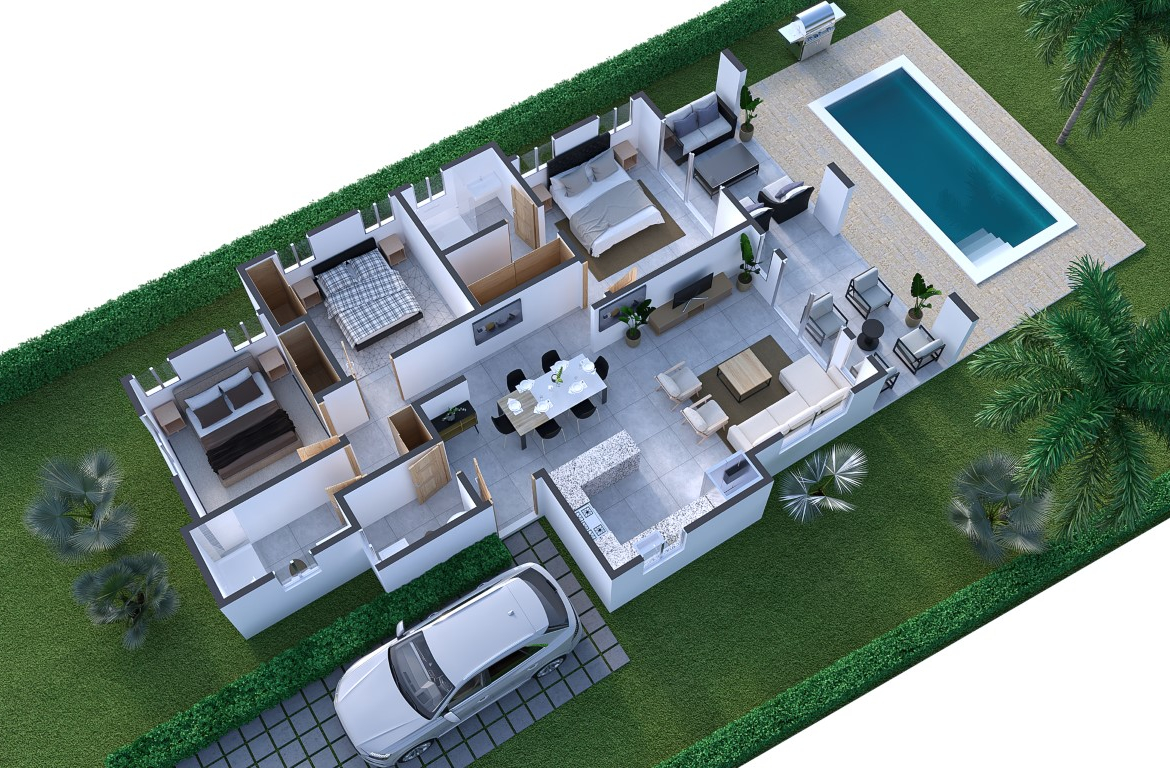 Aerial View of Floor Plan 3 Bedroom Villa For Sale in Villas Tisú Community