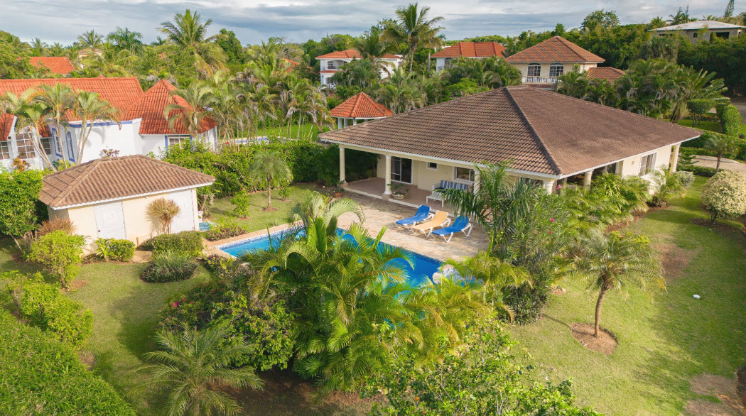 Aerial view of the rear of the Villa and Pool