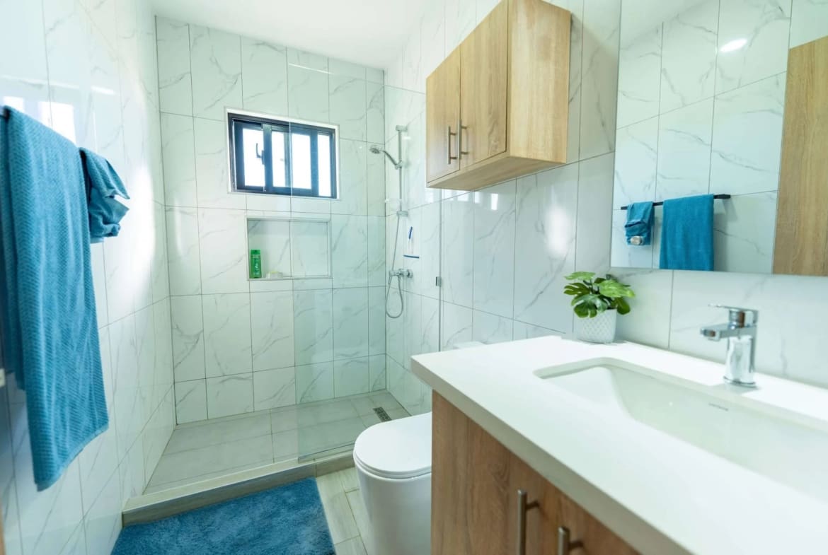 Modern 2BR new construction villa bathroom in Casa Linda, Sosúa