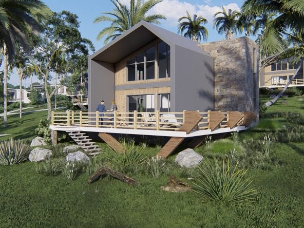 buyDRproperty Modern bungalow with a deck and incredible views, surrounded by palm trees Sosua Real Estate