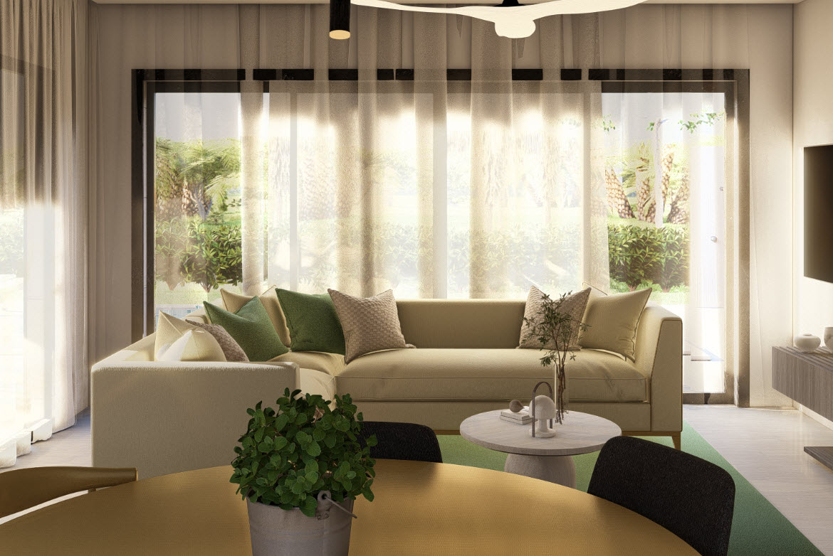 buyDRproperty Modern living room in Casa Linda Villa, featuring a comfortable sofa and natural light. Bliss. Sosua Real Estate