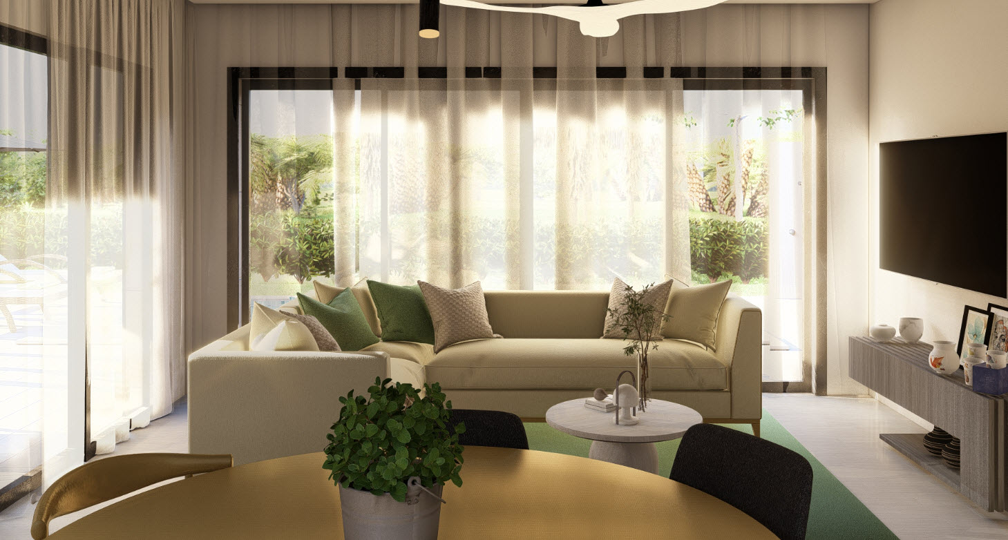 buyDRproperty Modern living room in Casa Linda Villa, featuring a comfortable sofa and natural light. Bliss. Sosua Real Estate