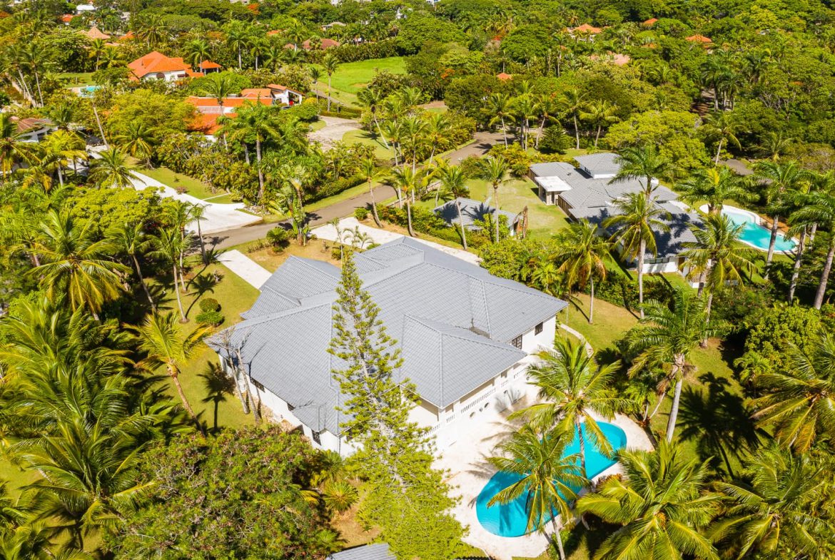 buyDRproperty Luxury Caribbean villa with pool and ocean view surrounded by palm trees. Sosua Real Estate