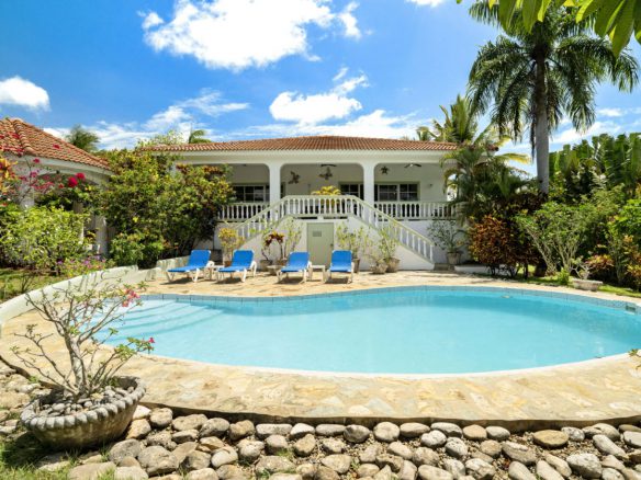 view from pool to the back of the house in Residential Hispaniola villa Sosua