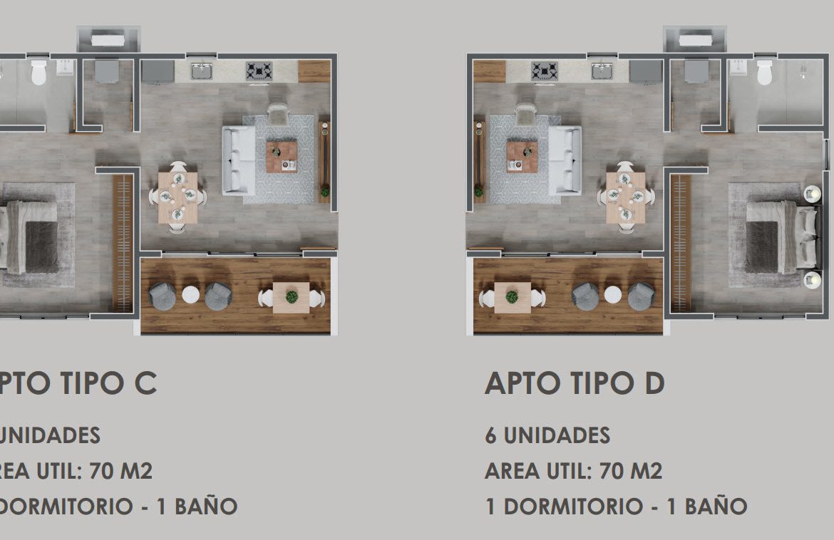 Floor plan for 1 and 2 bedroom luxury condo Sosúa center