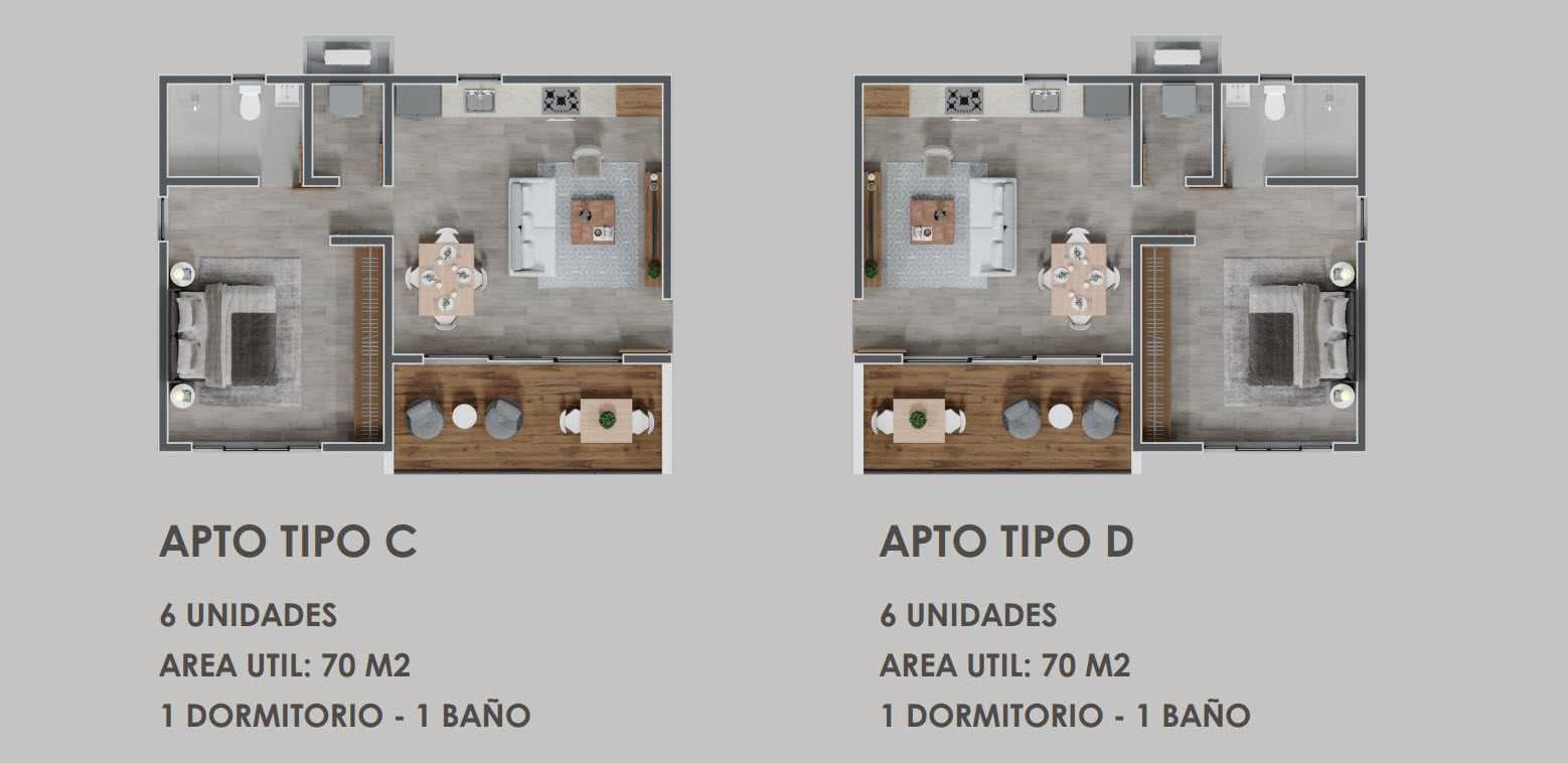 Floor plan for 1 and 2 bedroom luxury condo Sosúa center