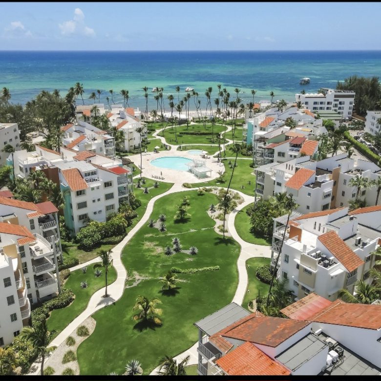 buyDRproperty Aerial view of Punta Cana all-inclusive family resorts near the beach in Dominican Republic. Sosua Real Estate