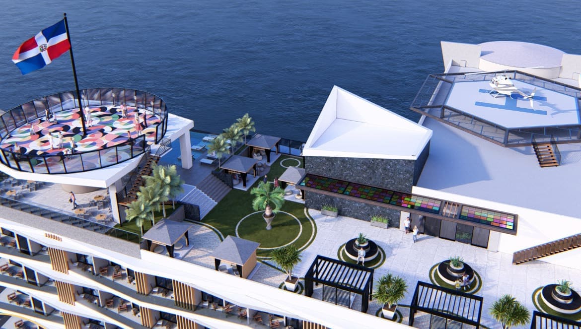 Brickell Center Towers rooftop amenities with helipad and ocean views in Puerto Plata