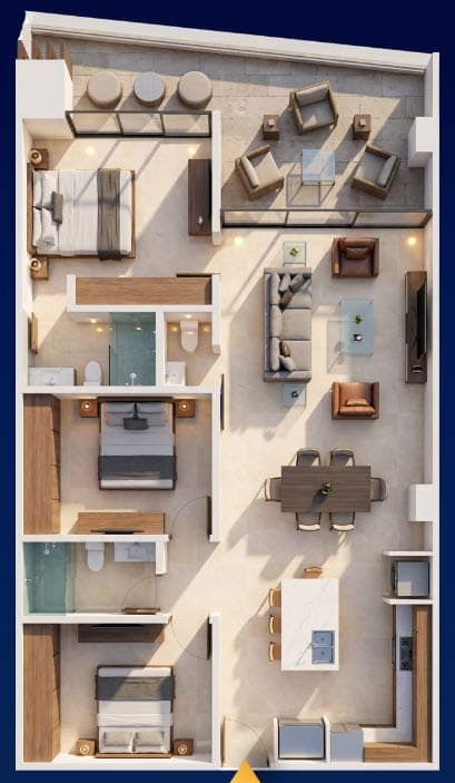 Blue Diamond Deluxe 3-bedroom floor plan at Brickell Center Towers Puerto Plata