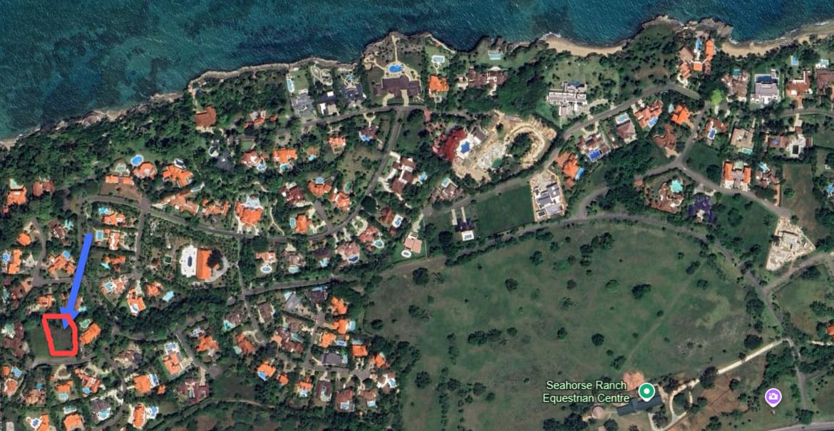 Aerial view of luxury villas and Seahorse Ranch Equestrian Centre in the Dominican Republic.