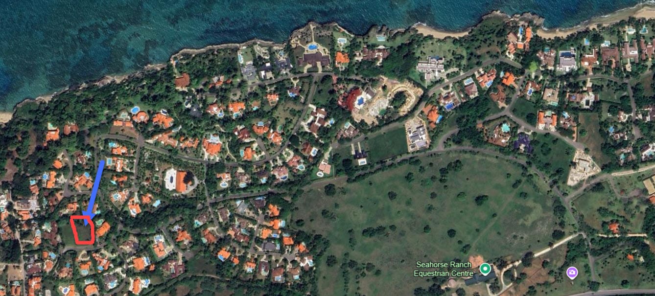 Aerial view of luxury villas and Seahorse Ranch Equestrian Centre in the Dominican Republic.