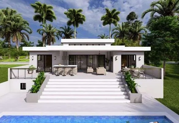 buyDRproperty Modern luxury home with pool and tropical landscaping Sosua Real Estate