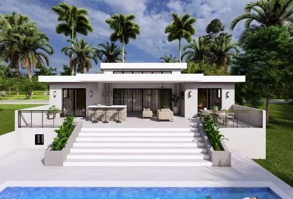buyDRproperty Modern luxury home with pool and tropical landscaping Sosua Real Estate