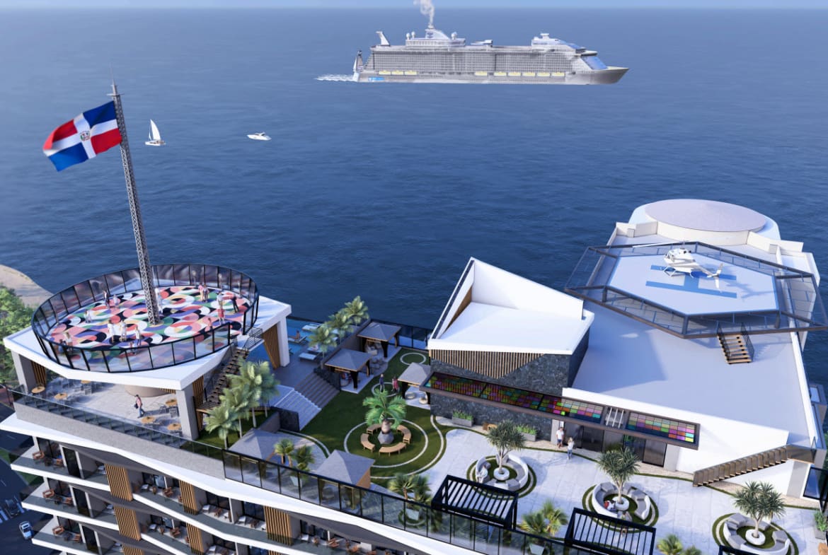 Brickell Center Towers rooftop with helipad and Atlantic Ocean view in Puerto Plata
