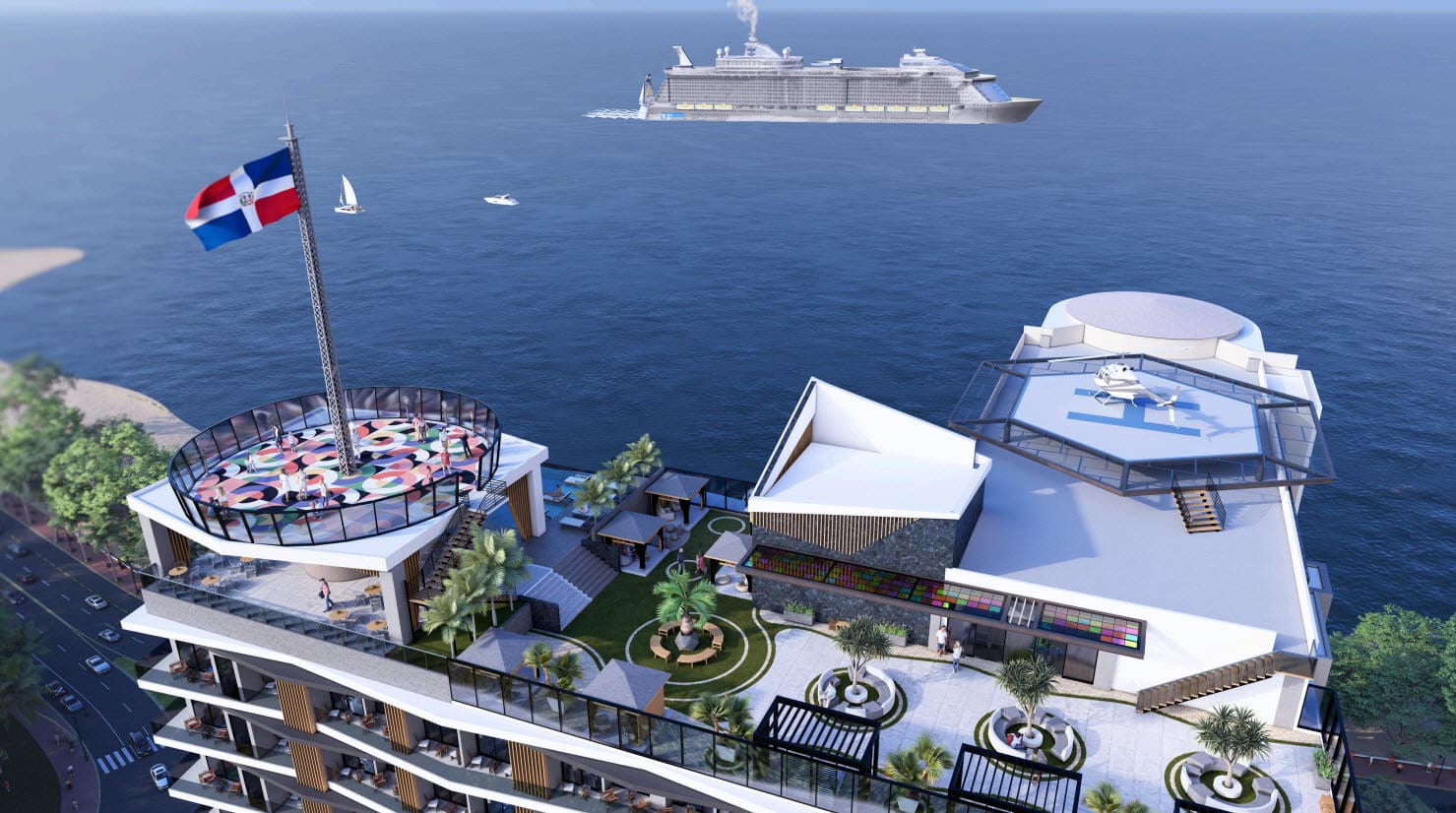 Brickell Center Towers rooftop with helipad and Atlantic Ocean view in Puerto Plata