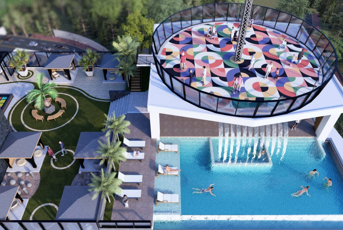 Brickell Center Towers rooftop swimming pool and lounge area in Puerto Plata