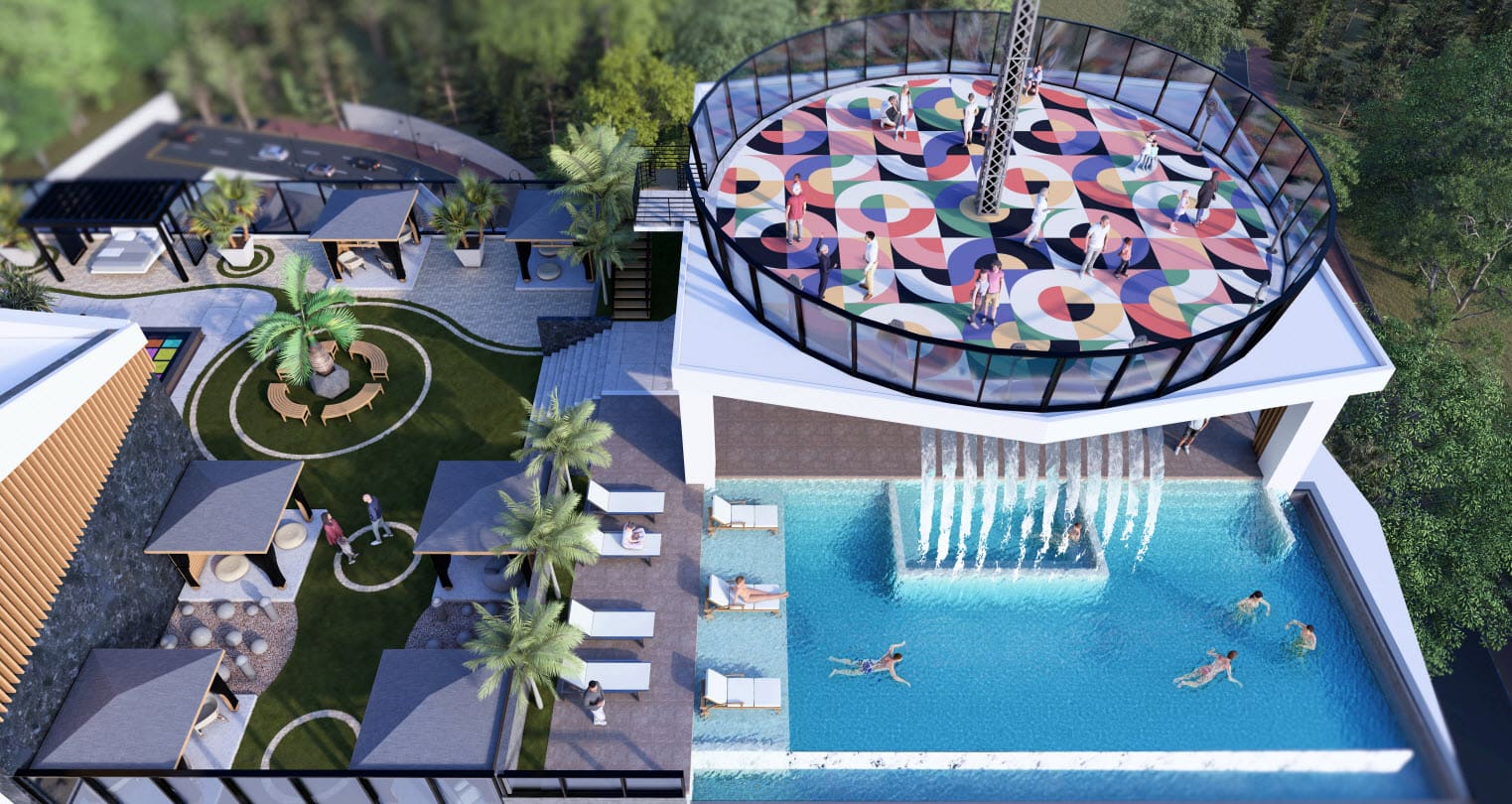 Brickell Center Towers rooftop swimming pool and lounge area in Puerto Plata