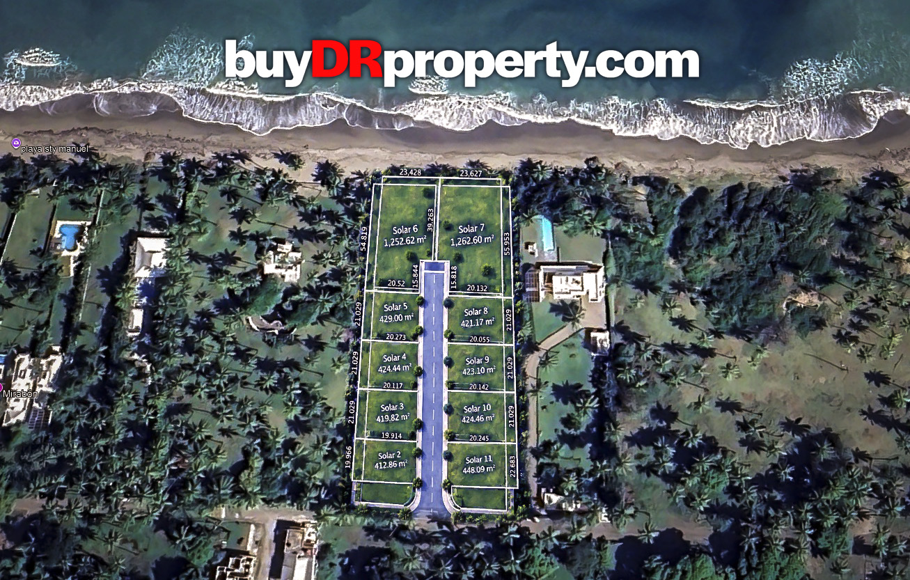 buyDRproperty.com aerial view of beachfront land parcels for sale in Dominican Republic