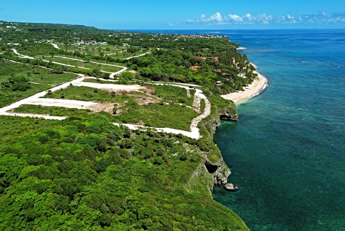 Aerial view of Dominican Republic coastline with ocean view land for sale