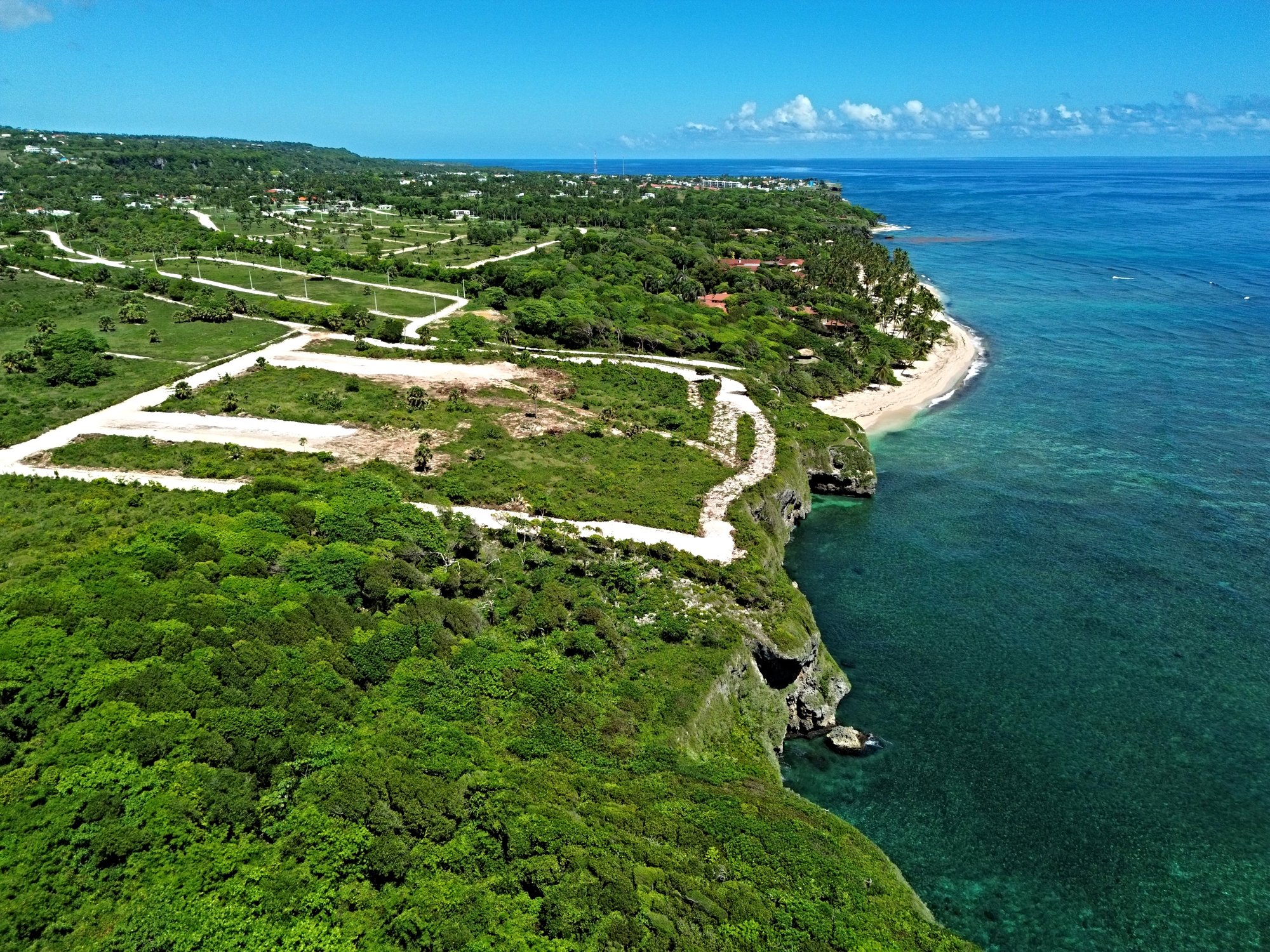 Aerial view of Dominican Republic coastline with ocean view land for sale